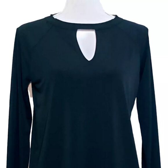 NWT MICHAEL KORS Top, Black Polyester Long Sleeve Solid Casual Keyhole, S - Picture 5 of 12